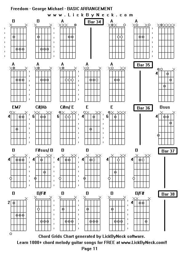 Chord Grids Chart of chord melody fingerstyle guitar song-Freedom - George Michael - BASIC ARRANGEMENT,generated by LickByNeck software.